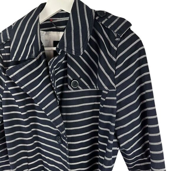 Talbots Navy White Stripe Trench size Medium Belted - Picture 5 of 10